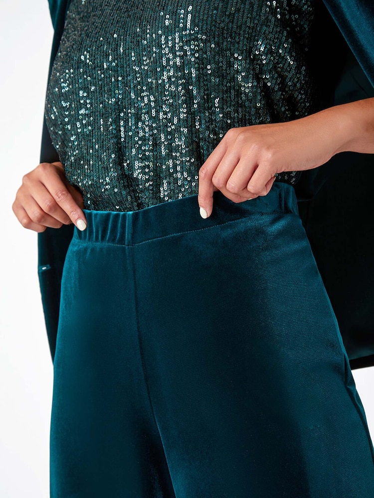 Verde - Roman Petite Wide Leg Velvet Stretch Trousers - Imagen 5 de 5 Verde - Roman Petite Wide Leg Velvet Stretch Trousers - Imagen 5 de 5
