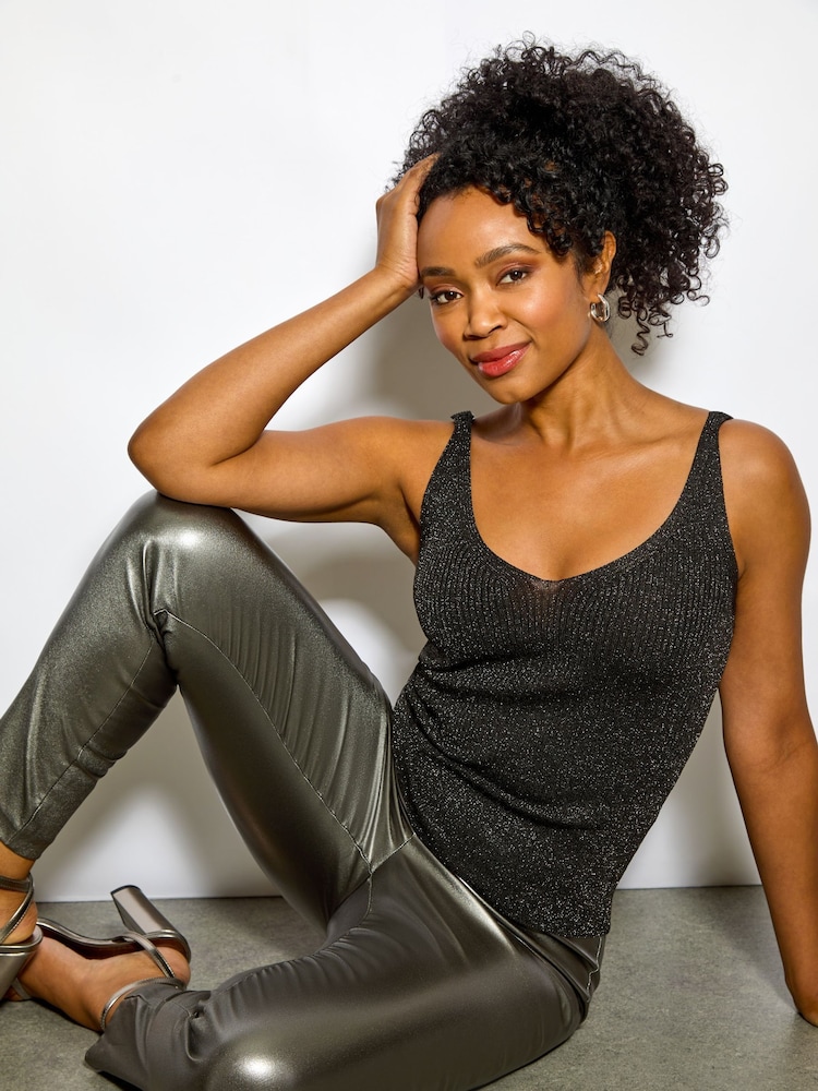 Roman Black Ribbed Shimmer Knit Vest - Image 1 of 5