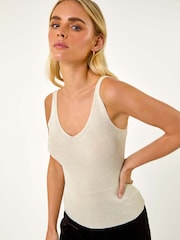 Roman Natural Ribbed Shimmer Knit Vest - Image 3 of 7