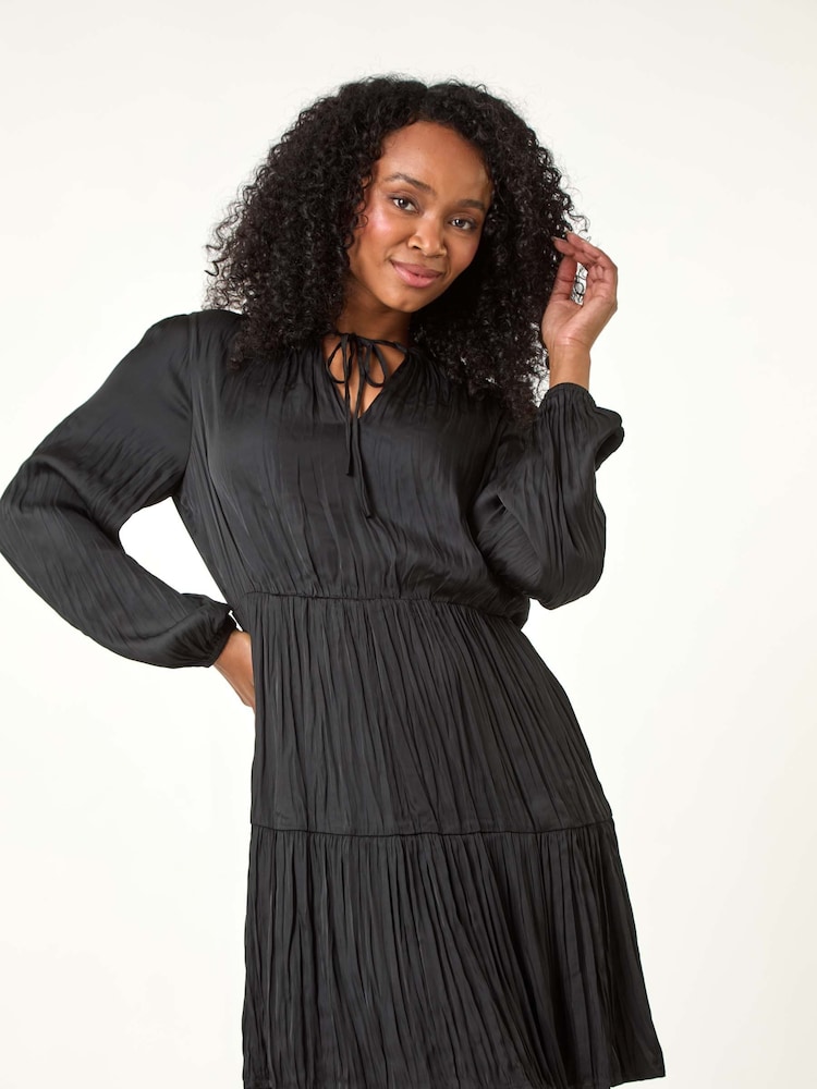 Roman Black Petite Crushed Pleat Tier Dress - Image 1 of 5
