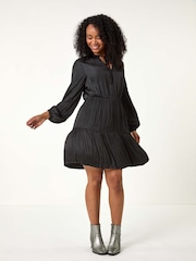 Roman Black Petite Crushed Pleat Tier Dress - Image 2 of 5