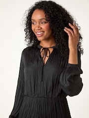 Roman Black Petite Crushed Pleat Tier Dress - Image 4 of 5