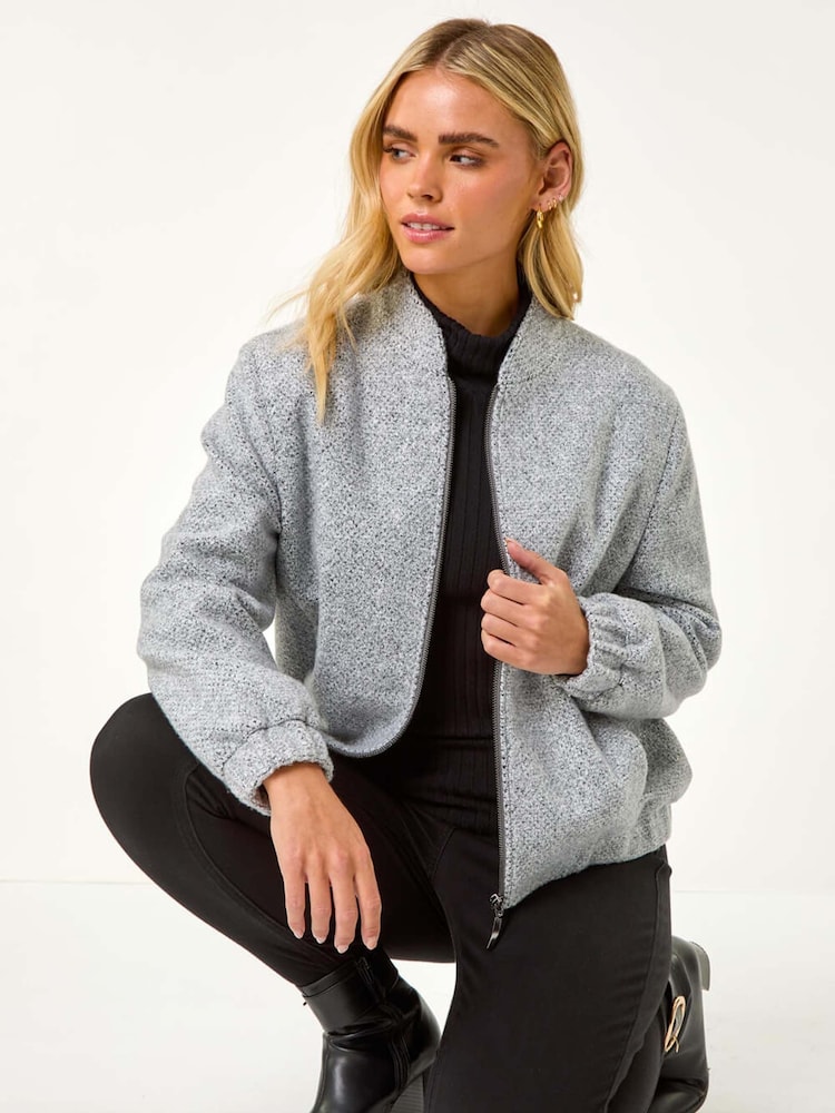 Roman Grey Petite Textured Bomber Style Jacket - Image 1 of 5