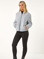 Roman Grey Petite Textured Bomber Style Jacket - Image 2 of 5