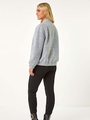 Roman Grey Petite Textured Bomber Style Jacket - Image 3 of 5