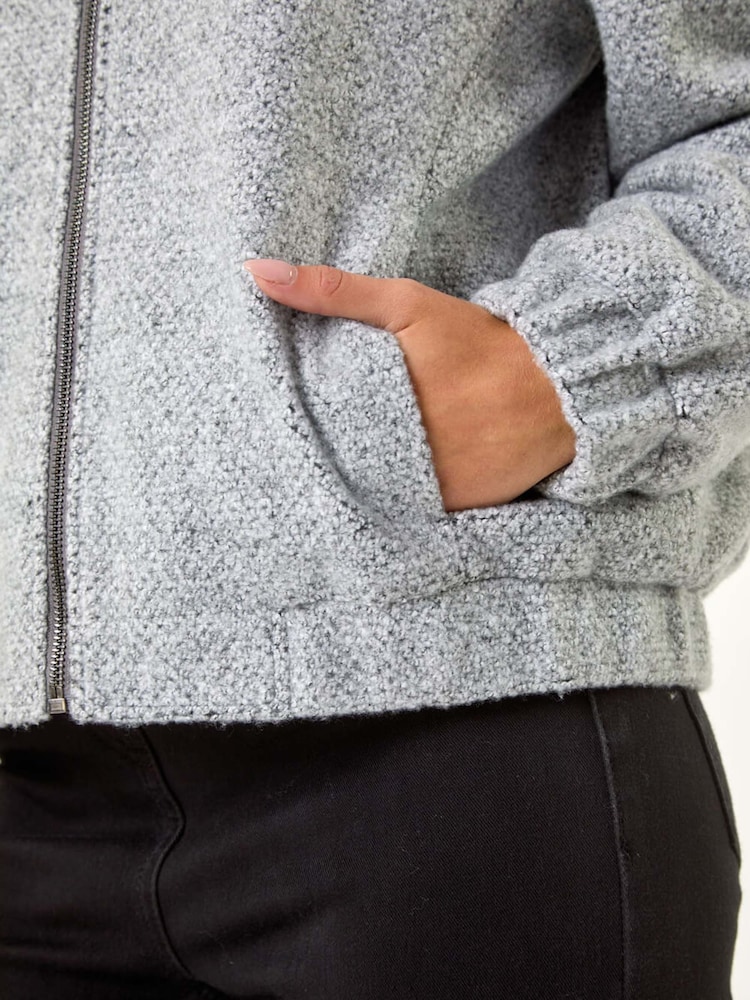 Roman Grey Petite Textured Bomber Style Jacket - Image 5 of 5