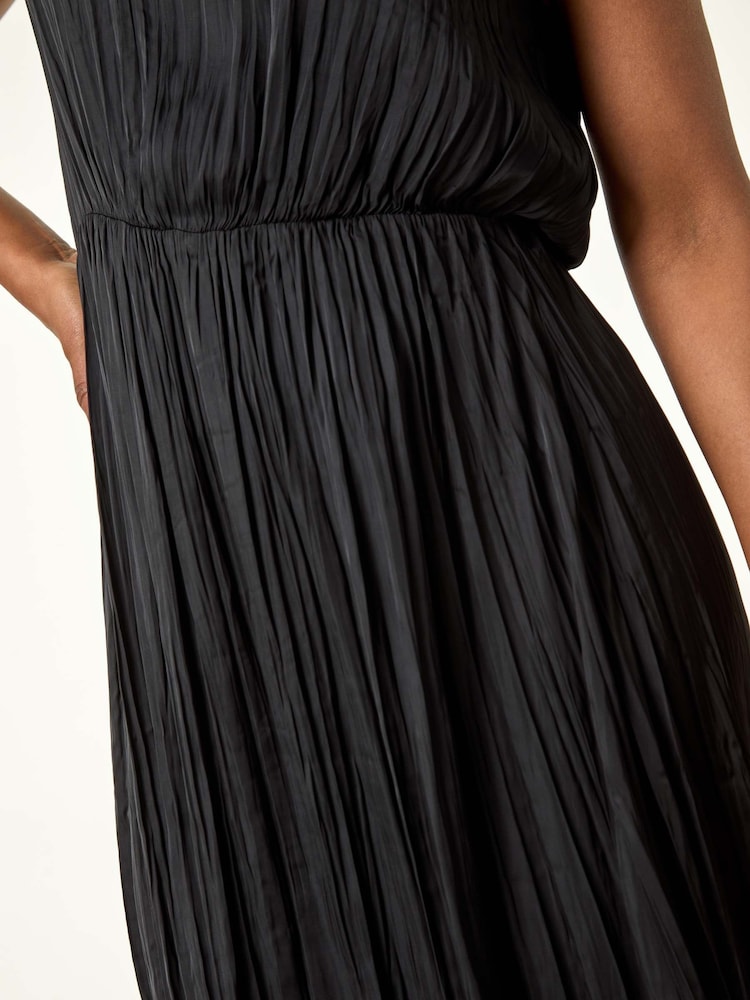 Roman Black Petite Crush Pleat Midi Dress - Image 5 of 5