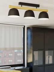 Eglo Black E27 Black Wood Sherburn Ceiling Light 3 Set - Image 1 of 5