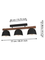 Eglo Black E27 Black Wood Sherburn Ceiling Light 3 Set - Image 4 of 5