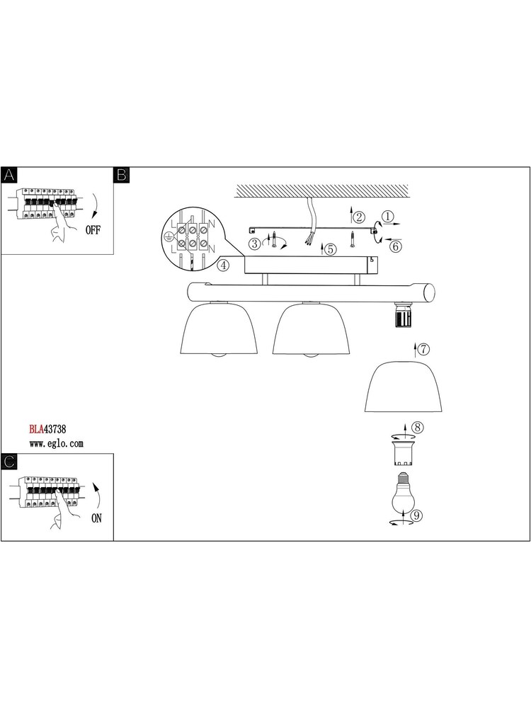 Eglo Black E27 Black Wood Sherburn Ceiling Light 3 Set - Image 5 of 5