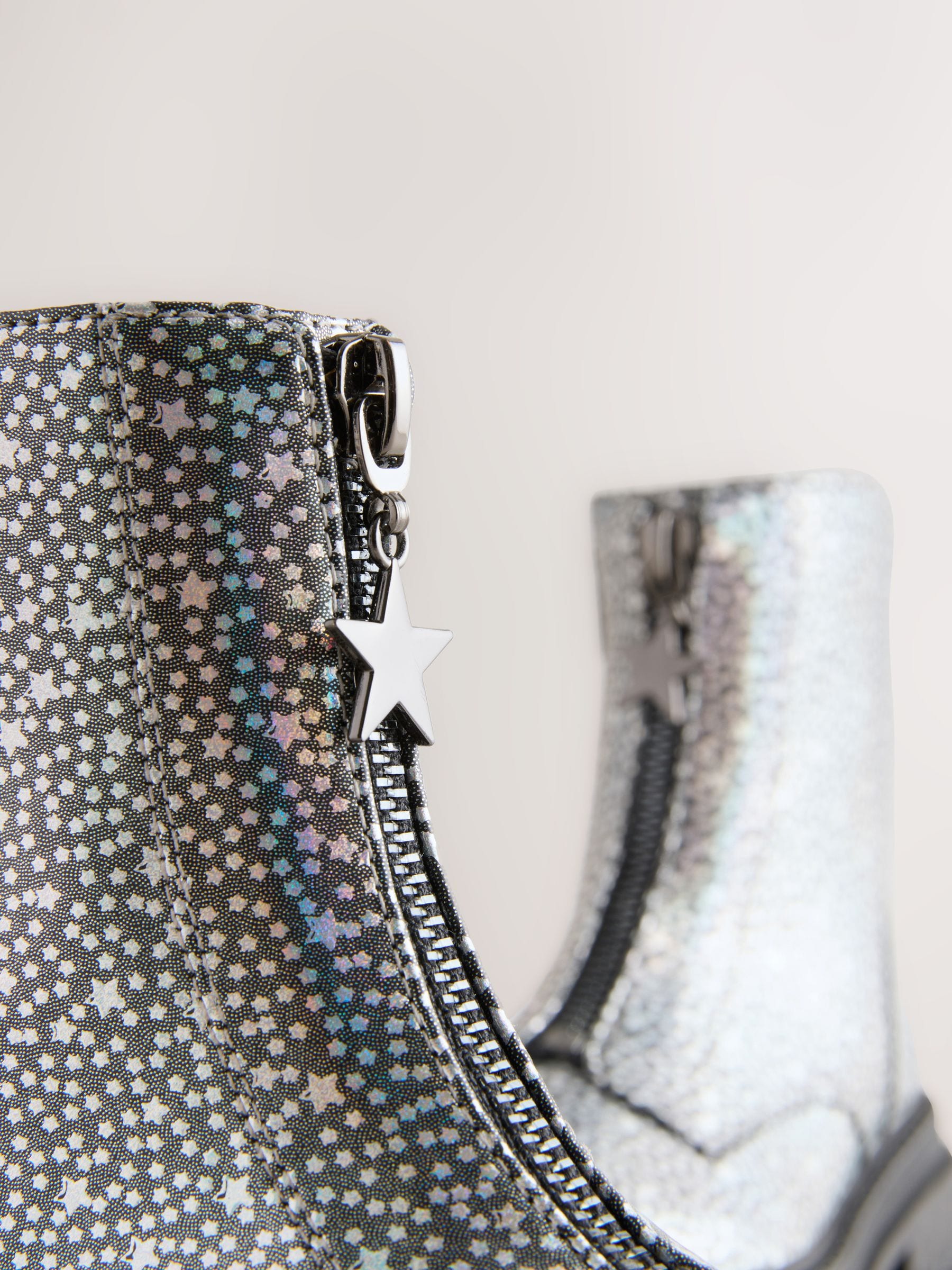 Buy Silver Metallic Stars Standard Fit (F) Zip Front Ankle Boots