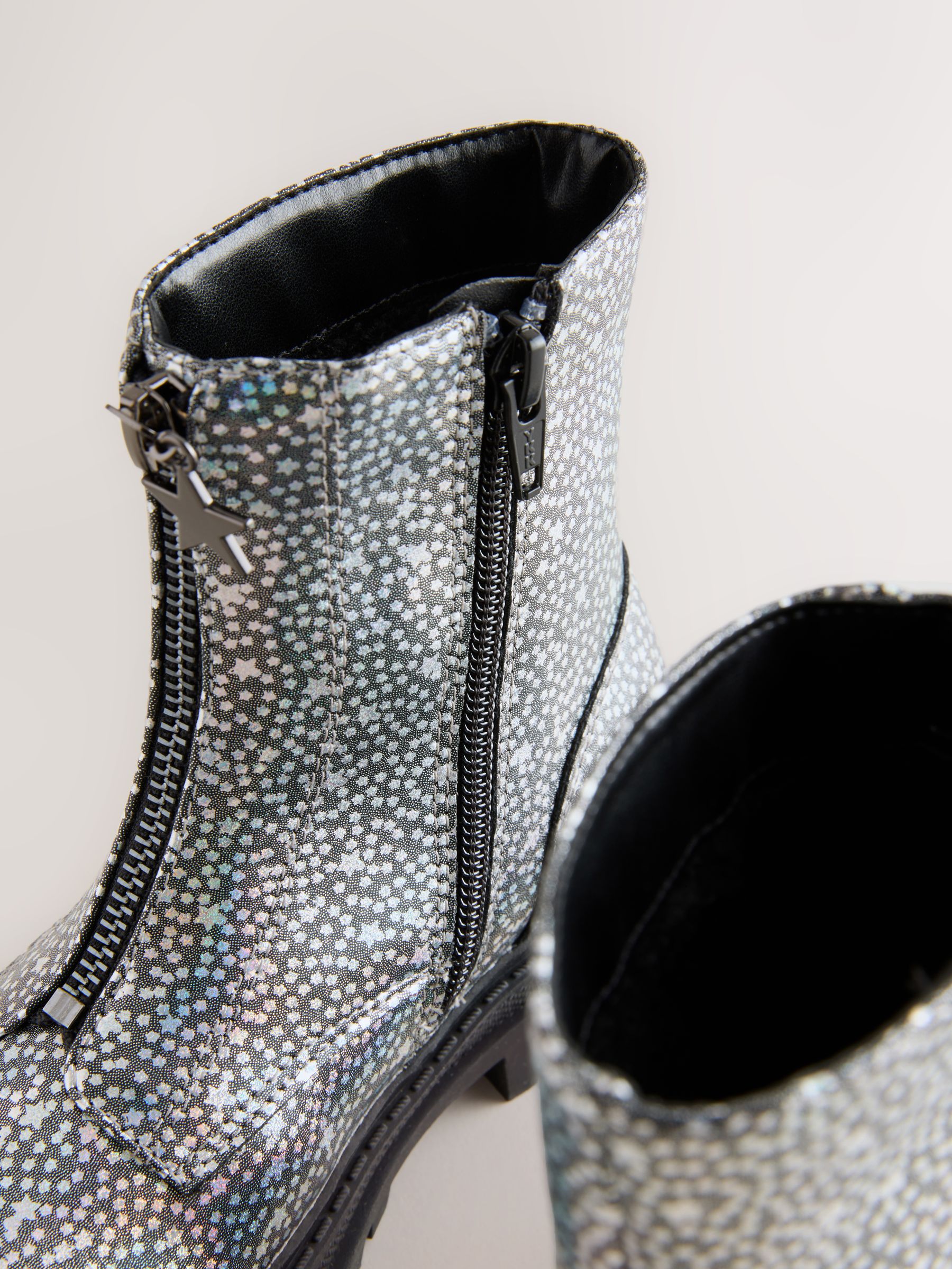 Buy Silver Metallic Stars Standard Fit (F) Zip Front Ankle Boots