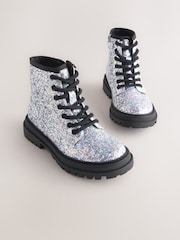 Silver Glitter Standard Fit (F) Warm Lined Lace-Up Ankle Boots - Image 1 of 5