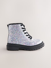 Silver Glitter Standard Fit (F) Warm Lined Lace-Up Ankle Boots - Image 2 of 5