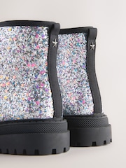 Silver Glitter Standard Fit (F) Warm Lined Lace-Up Ankle Boots - Image 4 of 5