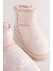 Pink Iridescent Standard Fit (F) Water Repellent Suede Short Pull-On Boots - Image 3 of 5