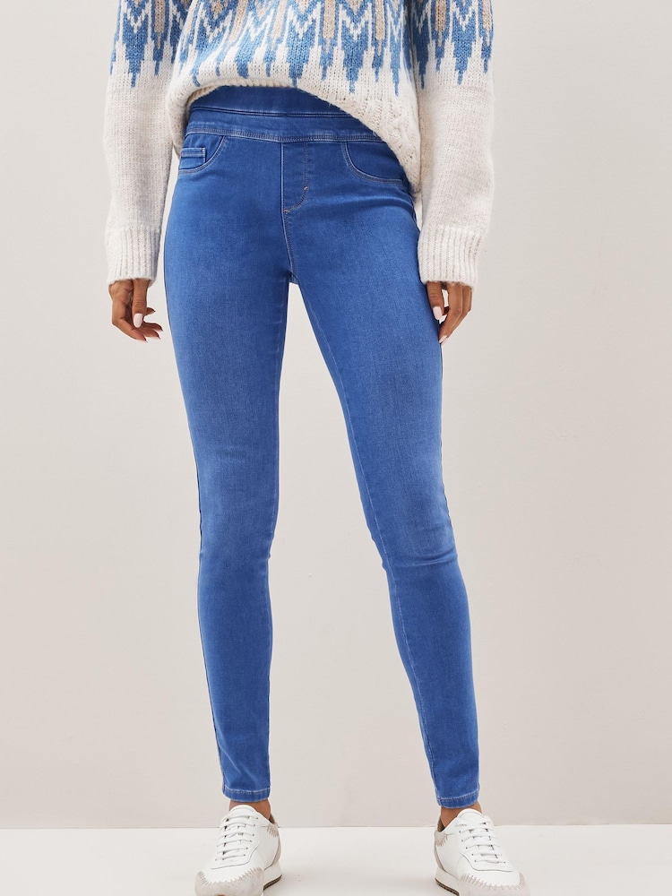 Bright Blue Super Stretch Soft Sculpt Pull-On Denim Leggings - Image 1 of 4