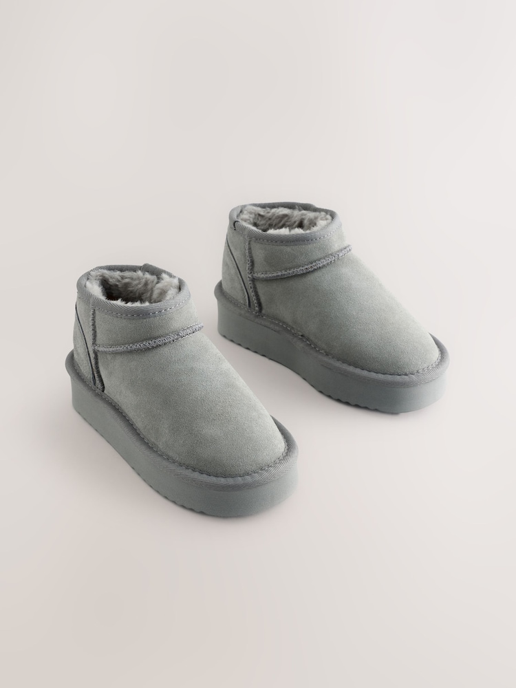 Grey Standard Fit (F) Flatform Mini Warm Lined Water Repellent Suede Pull-On Boots - Image 1 of 5