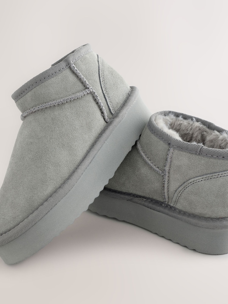 Grey Standard Fit (F) Flatform Mini Warm Lined Water Repellent Suede Pull-On Boots - Image 5 of 5