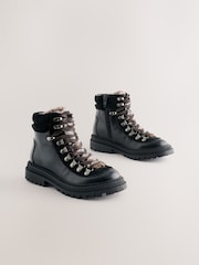 Black Lace Up Hiker Boots - Image 1 of 5