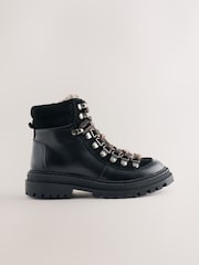 Black Lace Up Hiker Boots - Image 2 of 5