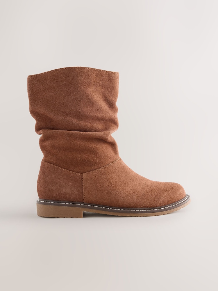 Tan Brown Suede Water Repellent Slouch Boots - Image 2 of 6