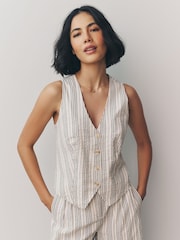 White/Black Striped Textured Waistcoat - Image 1 of 7