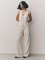 White/Black Striped Textured Waistcoat - Image 2 of 7