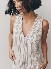 White/Black Striped Textured Waistcoat - Image 3 of 7