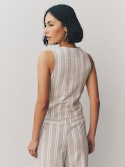 White/Black Striped Textured Waistcoat - Image 4 of 7