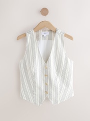 White/Black Striped Textured Waistcoat - Image 5 of 7