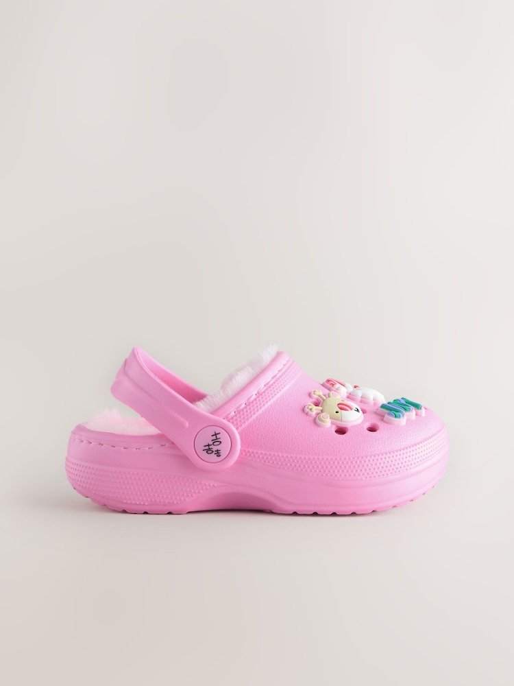 Pink Christmas Faux Fur Lined Clog Slippers - Image 2 of 6