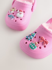 Pink Christmas Faux Fur Lined Clog Slippers - Image 4 of 6