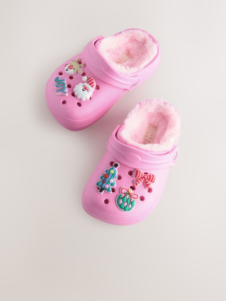 Pink Christmas Faux Fur Lined Clog Slippers - Image 6 of 6