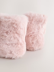 Rosa - Pantuflas tipo botas de piel sintética de conejito - Imagen 3 de 6