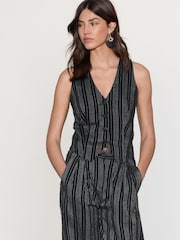 Black/White Striped Textured Waistcoat - Image 1 of 8