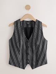 Black/White Striped Textured Waistcoat - Image 6 of 8