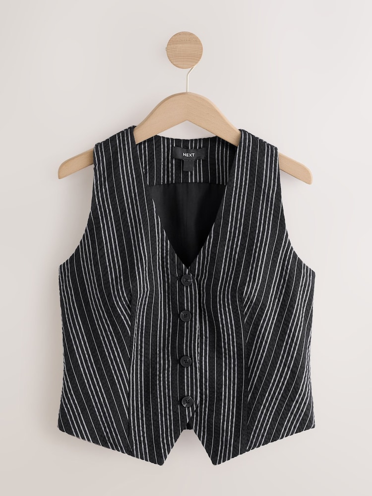 Noir/Blanc - Gilet texturé rayé - Image 6 of 8