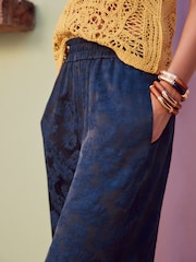 Azul marino - Pantalones de pernera ancha de jacquard de satén - Imagen 4 de 8