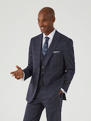 Skopes Blue Tailored Fit Thoresby Ultimate Comfort Check Suit Jacket - Image 1 of 7
