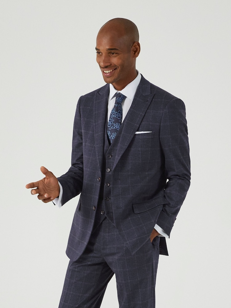Skopes Blue Tailored Fit Thoresby Ultimate Comfort Check Suit Jacket - Image 1 of 7