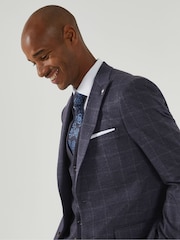 Skopes Blue Tailored Fit Thoresby Ultimate Comfort Check Suit Jacket - Image 5 of 7