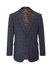 Skopes Blue Tailored Fit Thoresby Ultimate Comfort Check Suit Jacket - Image 6 of 7