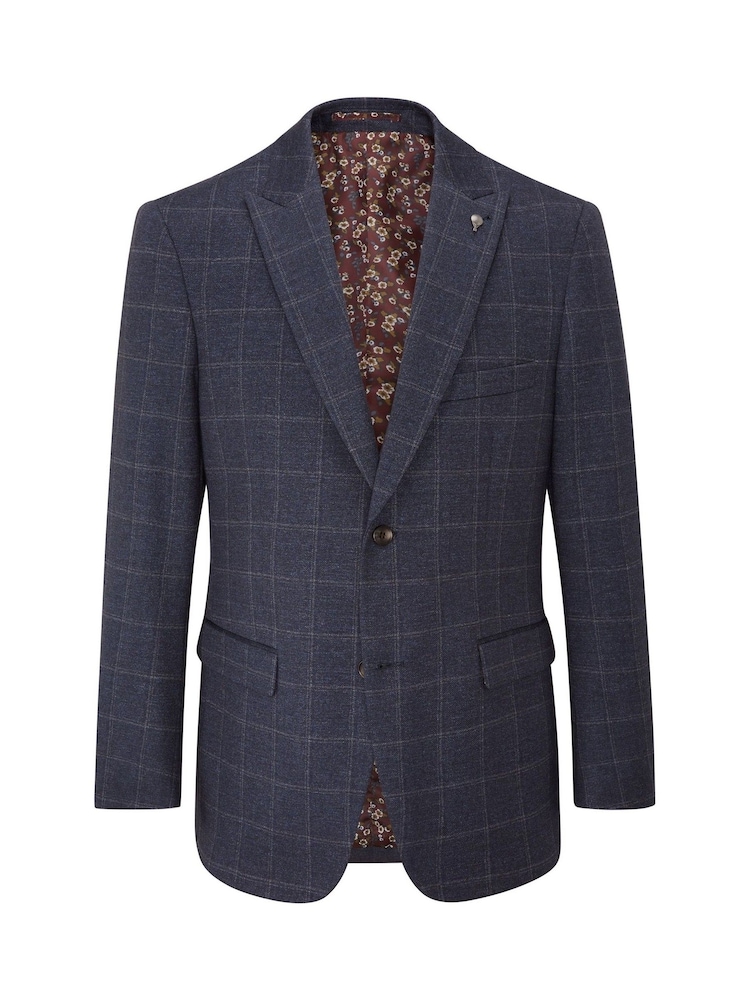 Skopes Blue Tailored Fit Thoresby Ultimate Comfort Check Suit Jacket - Image 6 of 7