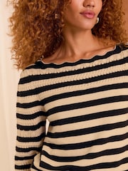 Love & Roses Camel/Black Stripe Fine Gauge Stitch Detail Jumper - Image 2 of 4