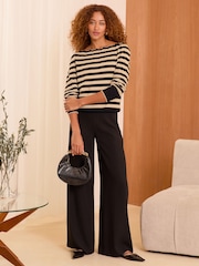 Love & Roses Camel/Black Stripe Fine Gauge Stitch Detail Jumper - Image 3 of 4