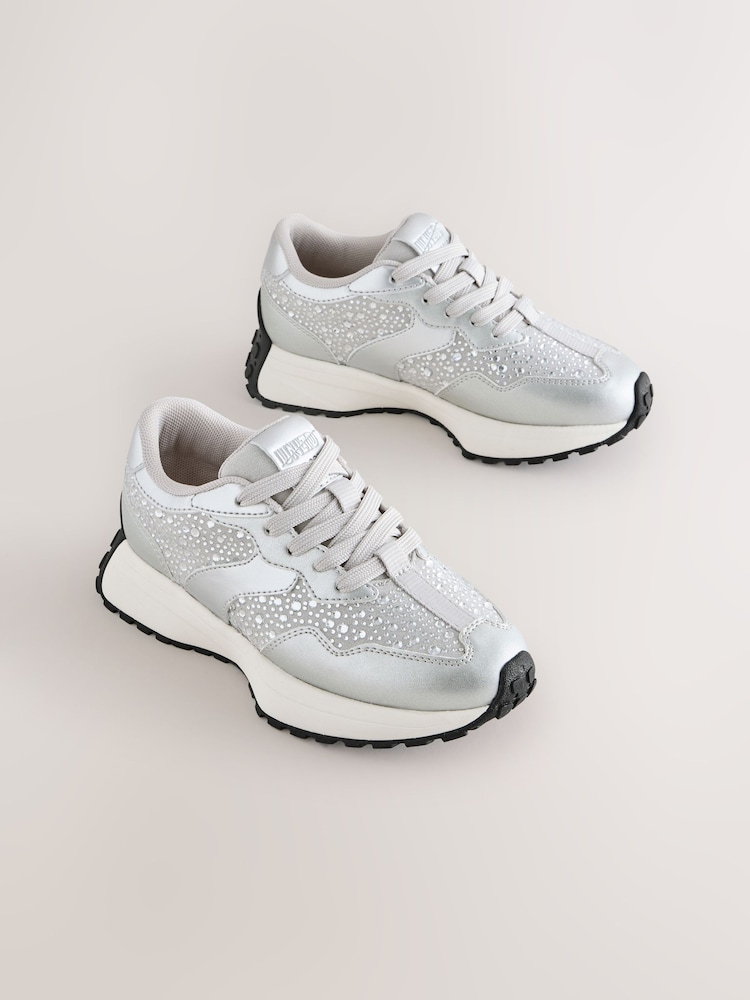 Silver Lace-Up Chunky Trainers - Image 1 of 6