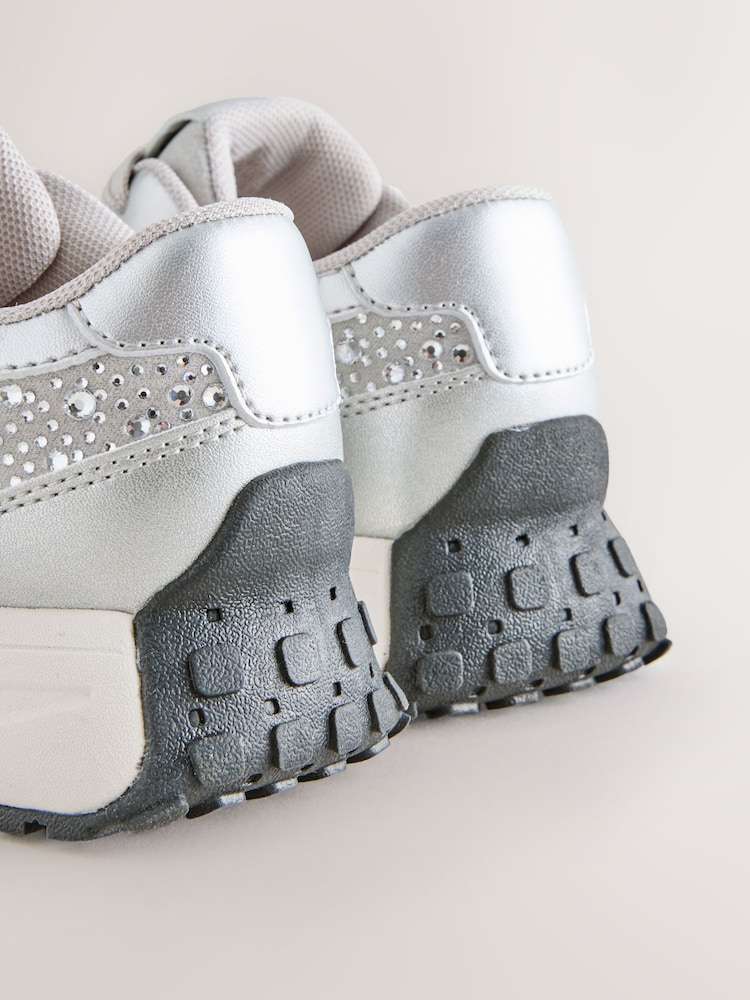Silver Lace-Up Chunky Trainers - Image 2 of 6