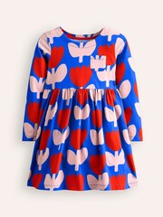 Boden Blue 100% Cotton Long-Sleeved Fun Jersey Dress - Image 1 of 3