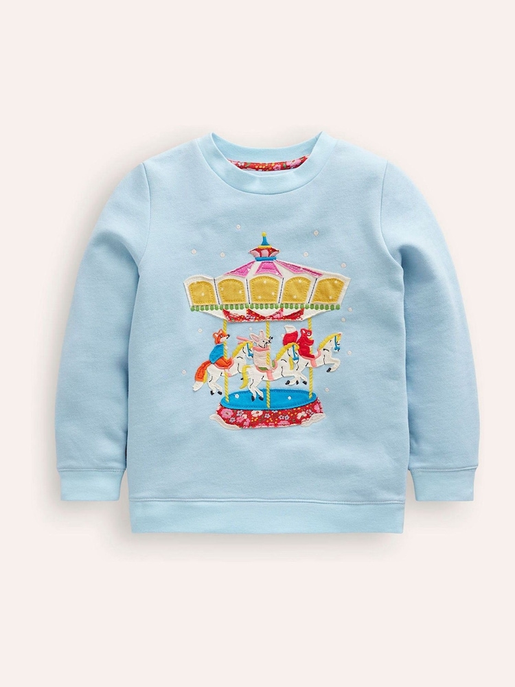 Boden Blue Carousel Appliqué Sweatshirt - Image 1 of 3 Boden Blue Carousel Appliqué Sweatshirt - Image 1 of 3